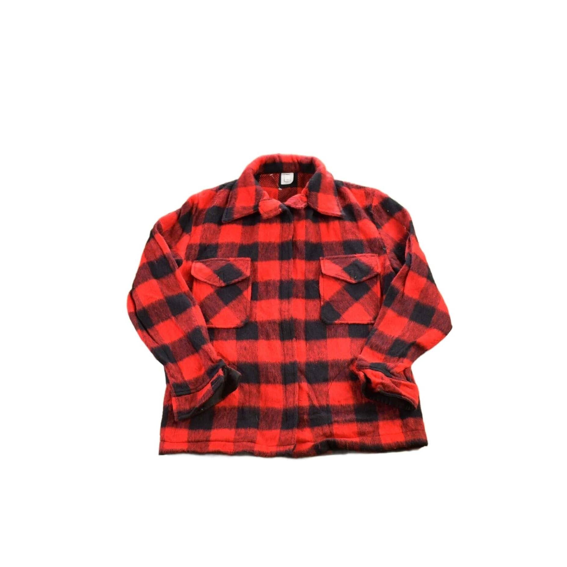 Other Clothing > Gender Neutral Adult Clothing > Hoodies & Sweatshirts > Sweatshirts Vintage 1980s Buffalo Plaid Wool Button Up Shirt Men's Medium