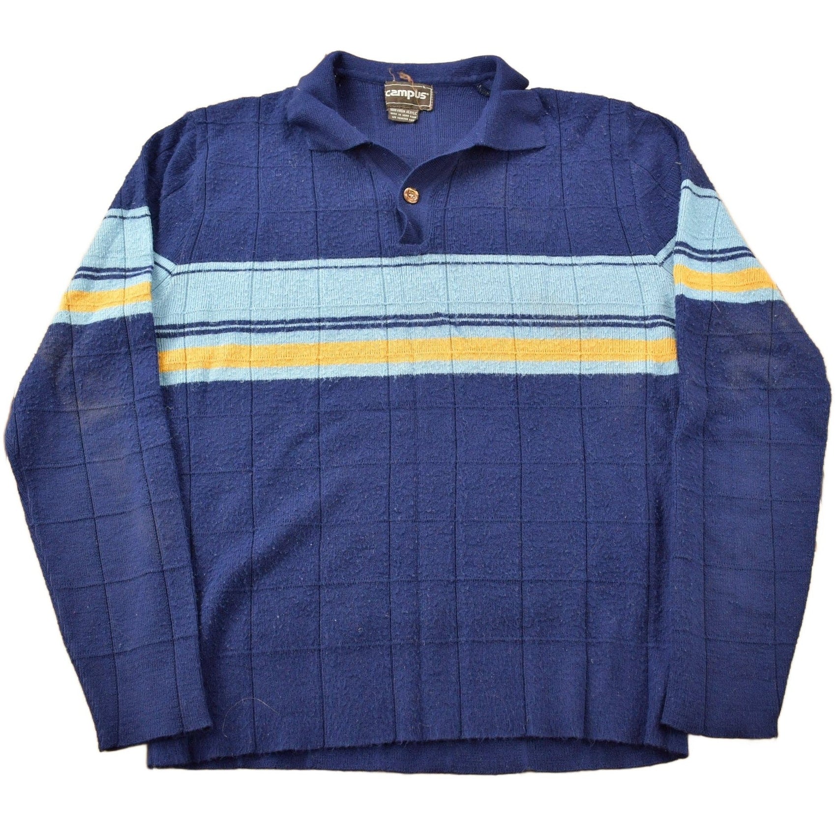 Other Clothing > Gender Neutral Adult Clothing > Hoodies & Sweatshirts > Sweatshirts Vintage 1980s Campus Color Block Striped Acrylic Sweater