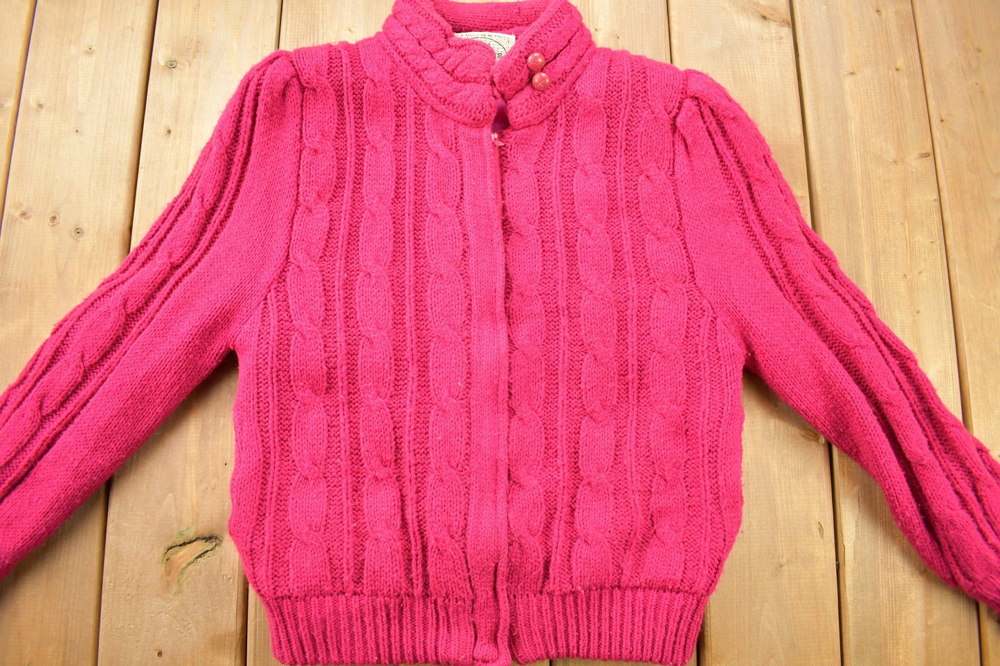 Other Clothing > Gender Neutral Adult Clothing > Hoodies & Sweatshirts > Sweatshirts Vintage 1980s Chill Chasers 3D Pink Cable Knit Sweater
