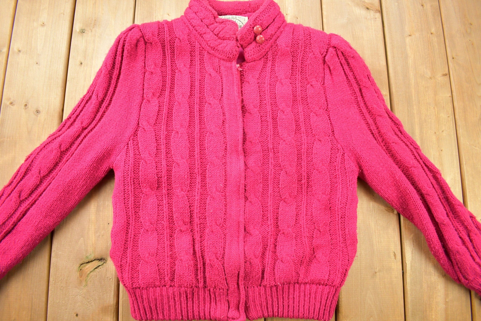 Other Clothing > Gender Neutral Adult Clothing > Hoodies & Sweatshirts > Sweatshirts Vintage 1980s Chill Chasers 3D Pink Cable Knit Sweater