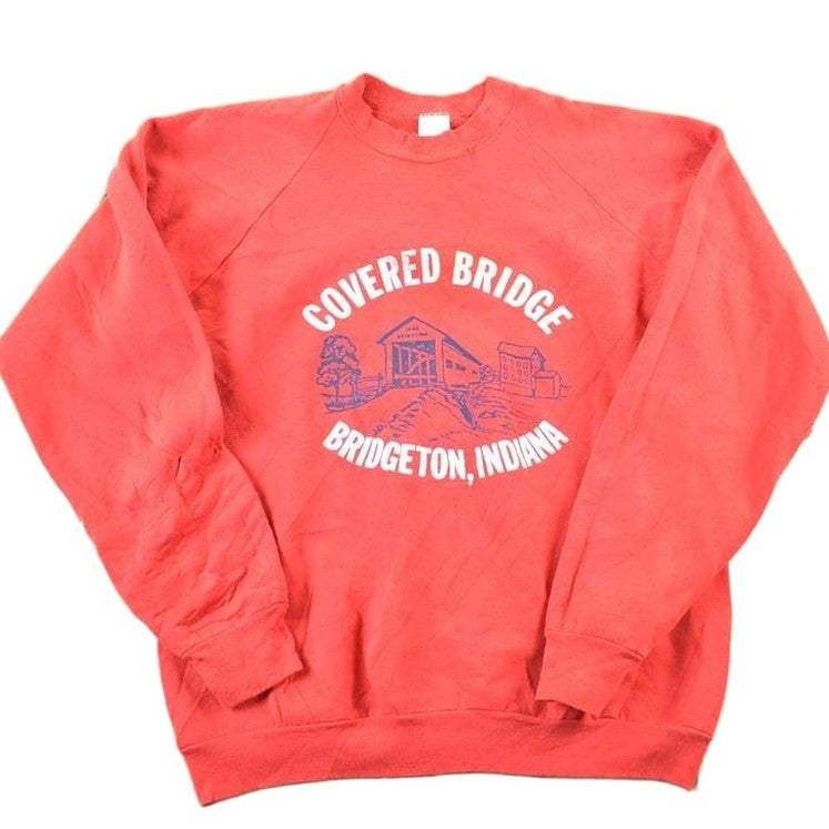 Other Clothing > Gender Neutral Adult Clothing > Hoodies & Sweatshirts > Sweatshirts Vintage 1980s Covered Bridge Bridgeton Indiana Outdoorsman Crewneck Sweatshirt Mens L
