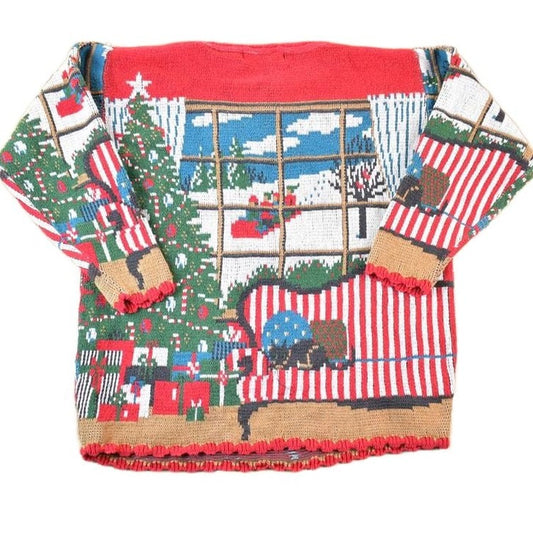 Other Clothing > Gender Neutral Adult Clothing > Hoodies & Sweatshirts > Sweatshirts Vintage 1980s Crossing Christmas All Over Print Knit Abstract Pattern Crewneck Sweater Mens L