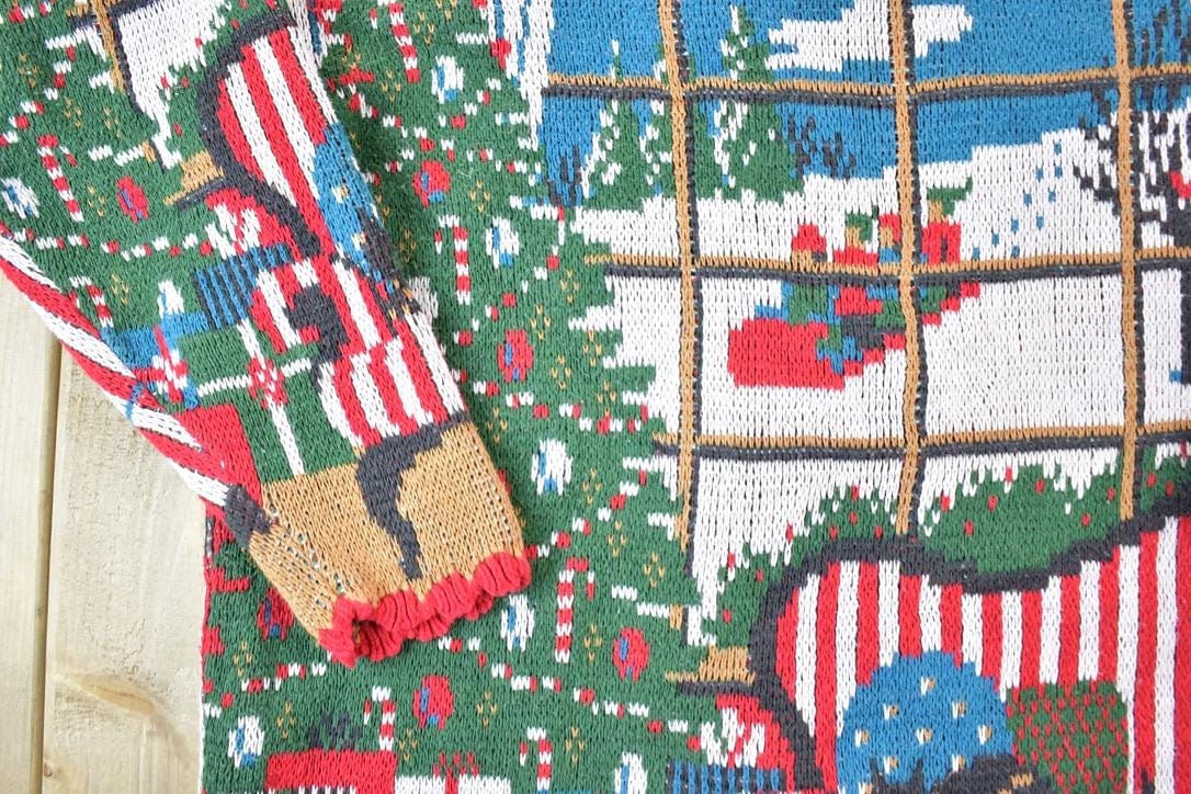 Other Clothing > Gender Neutral Adult Clothing > Hoodies & Sweatshirts > Sweatshirts Vintage 1980s Crossing Christmas All Over Print Knit Abstract Pattern Crewneck Sweater Mens L