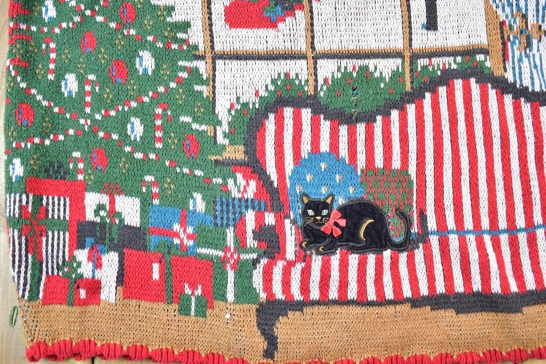 Other Clothing > Gender Neutral Adult Clothing > Hoodies & Sweatshirts > Sweatshirts Vintage 1980s Crossing Christmas All Over Print Knit Abstract Pattern Crewneck Sweater Mens L