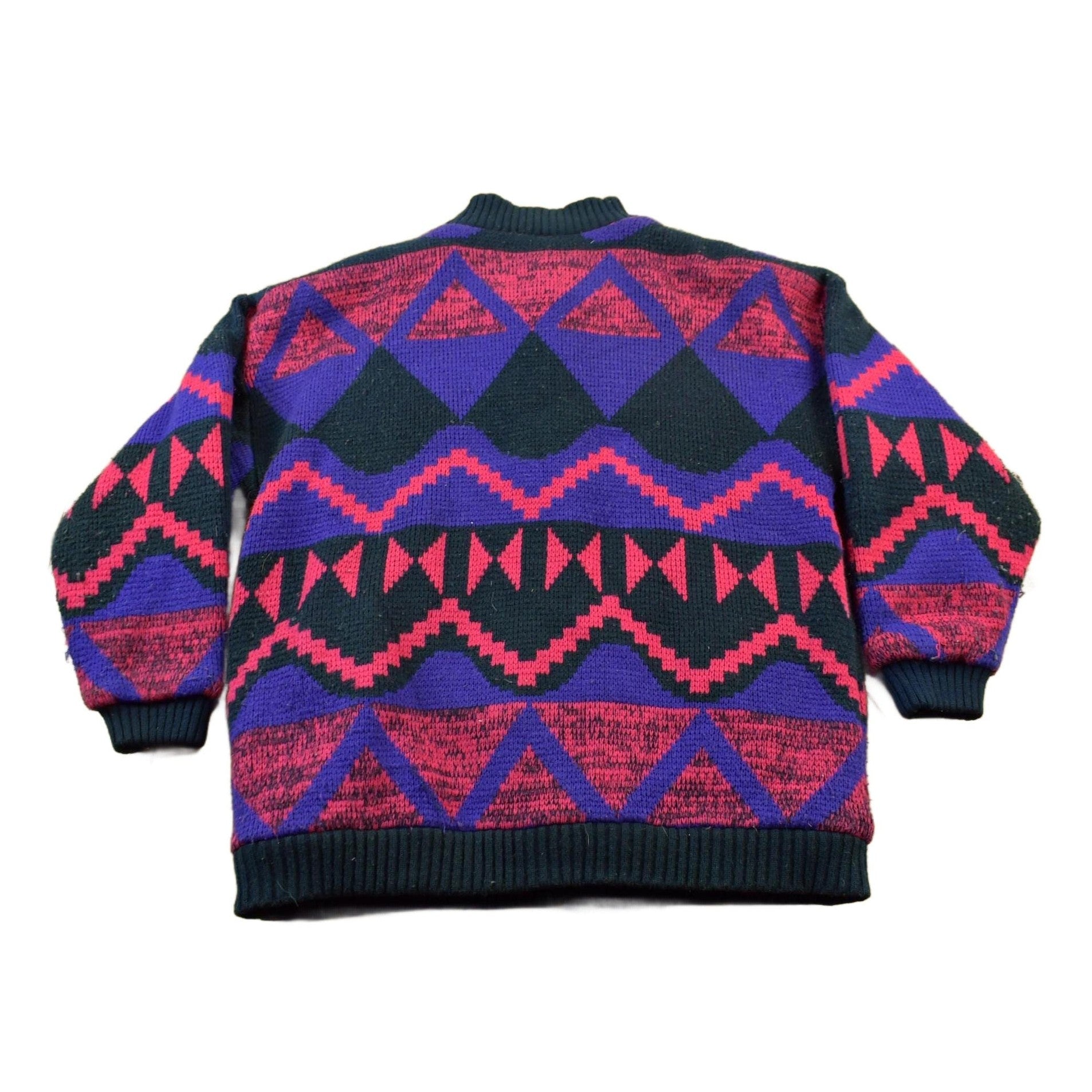 Other Clothing > Gender Neutral Adult Clothing > Hoodies & Sweatshirts > Sweatshirts Vintage 1980s Express Knitted Abstract Cardigan Sweater Jacket Men's Medium