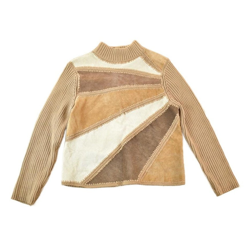 Other Clothing > Gender Neutral Adult Clothing > Hoodies & Sweatshirts > Sweatshirts Vintage 1980s Lisa International Knit Abstract Pattern Suede Patch Crewneck Sweater Mens S