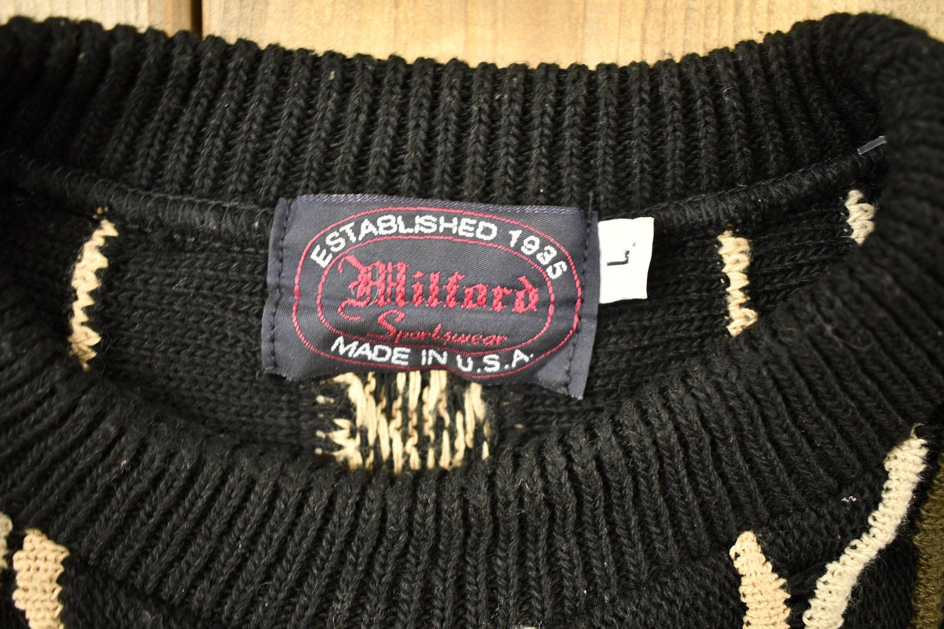 Other Clothing > Gender Neutral Adult Clothing > Hoodies & Sweatshirts > Sweatshirts Vintage 1980s Milford Sportswear 3D Cable Knit Crewneck Sweater Men's Large/