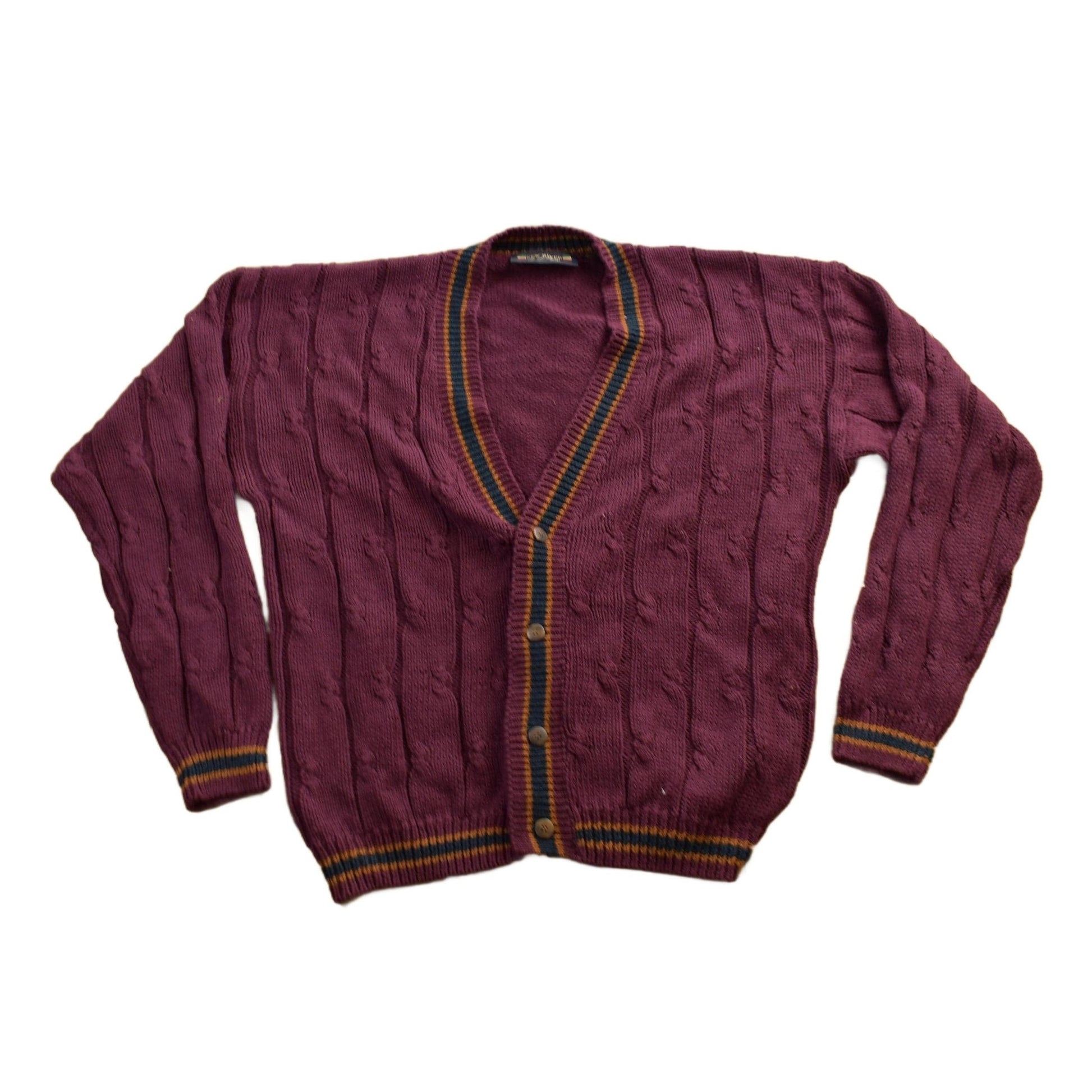 Other Clothing > Gender Neutral Adult Clothing > Hoodies & Sweatshirts > Sweatshirts Vintage 1980s New River 3D Cable Knit Cardigan Sweater Men's Medium