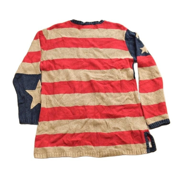 Other Clothing > Gender Neutral Adult Clothing > Hoodies & Sweatshirts > Sweatshirts Vintage 1980s Quacker Factory American Flag Graphic Knitted Sweater Men's Medium