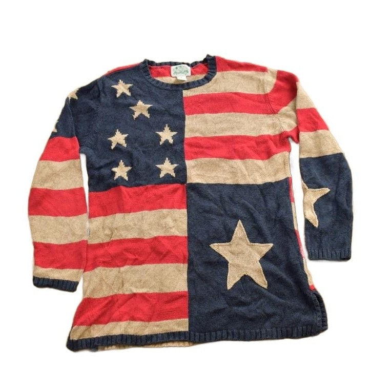 Other Clothing > Gender Neutral Adult Clothing > Hoodies & Sweatshirts > Sweatshirts Vintage 1980s Quacker Factory American Flag Graphic Knitted Sweater Men's Medium
