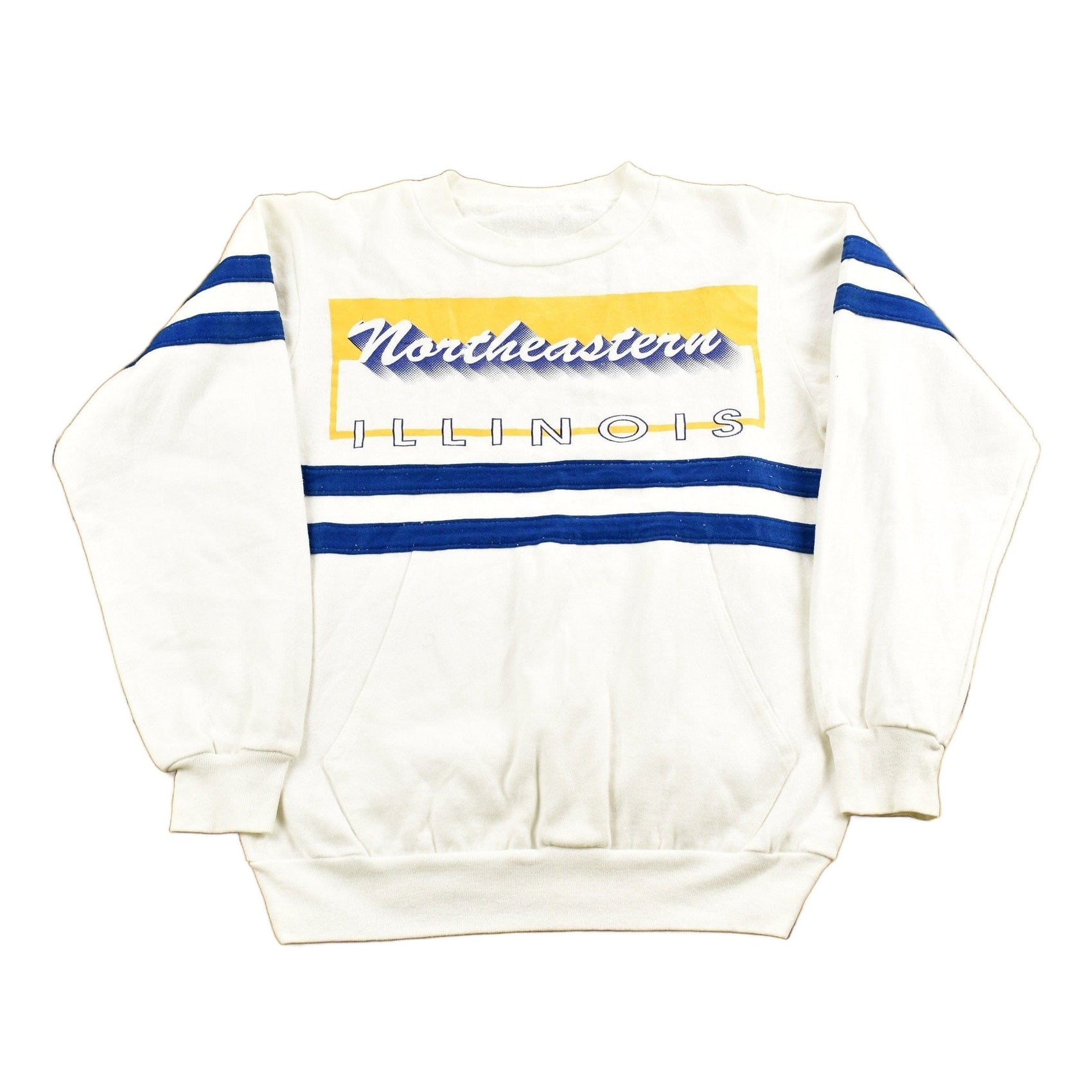 Other Clothing > Gender Neutral Adult Clothing > Hoodies & Sweatshirts > Sweatshirts Vintage 1980s University of Northeastern Illinois Collegiate Crewneck Men's Small/ Color Block / NCAA Sweatshirt / Sportswear / Americana