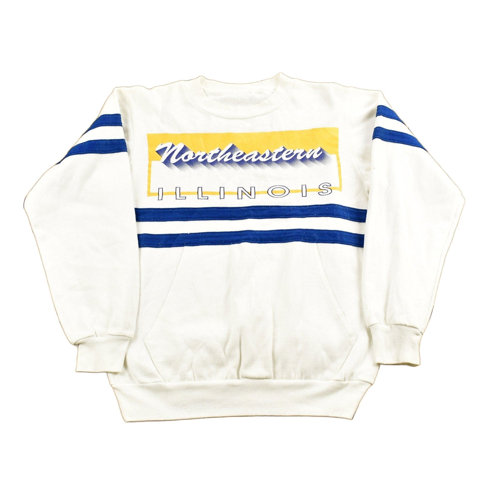 Other Clothing > Gender Neutral Adult Clothing > Hoodies & Sweatshirts > Sweatshirts Vintage 1980s University of Northeastern Illinois Collegiate Crewneck Men's Small/ Color Block / NCAA Sweatshirt / Sportswear / Americana