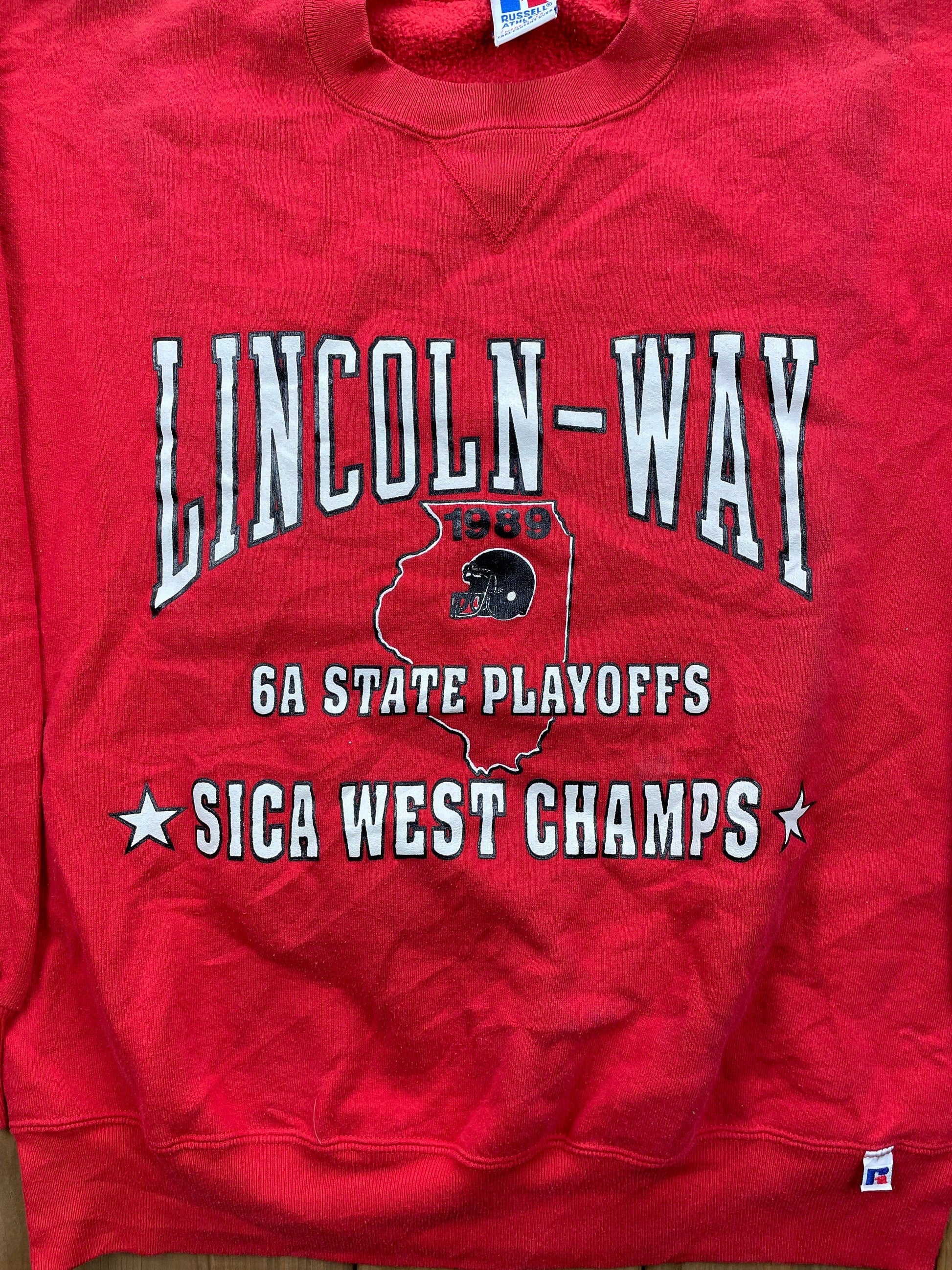 Other Clothing > Gender Neutral Adult Clothing > Hoodies & Sweatshirts > Sweatshirts Vintage 1989 University of Lincoln Way Crewneck , Made In USA / Sweatshirt / NCAA Sweatshirt / Russell Athletics / Sportswear / Athleisure