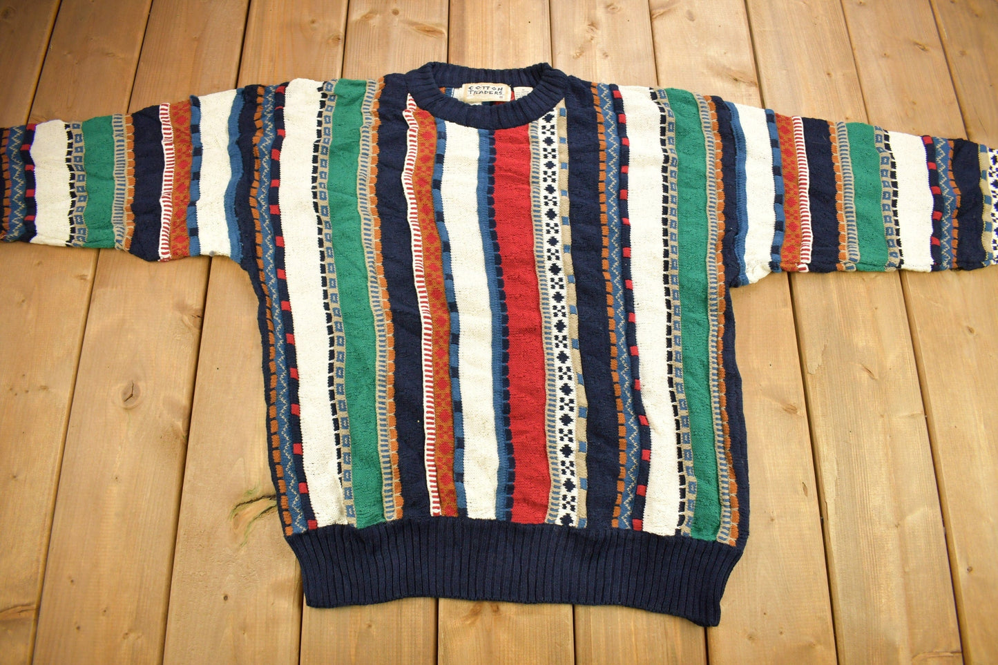 Other Clothing > Gender Neutral Adult Clothing > Hoodies & Sweatshirts > Sweatshirts Vintage 1990s 3D Cable Knit Cotton Traders Sweater