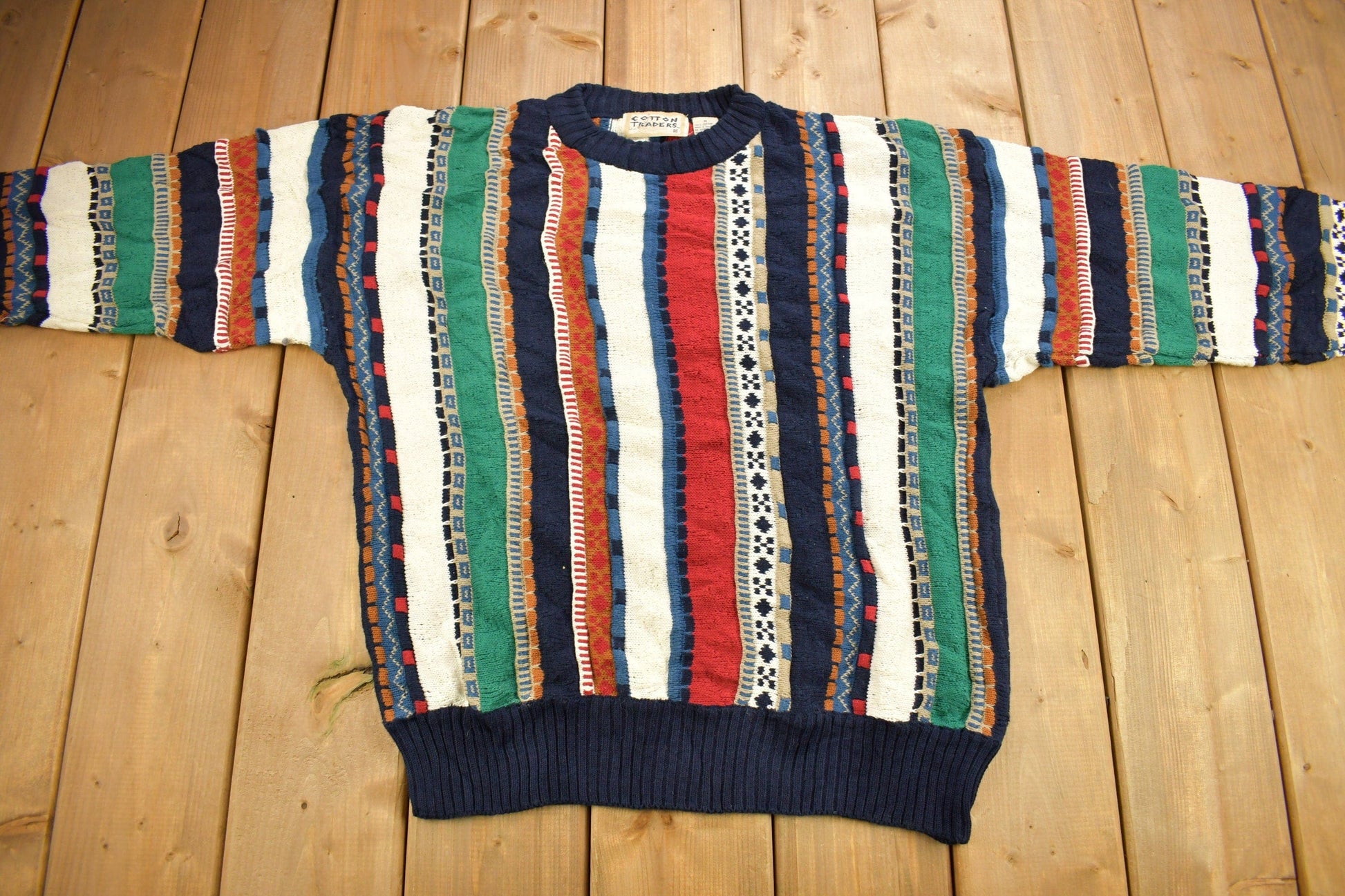 Other Clothing > Gender Neutral Adult Clothing > Hoodies & Sweatshirts > Sweatshirts Vintage 1990s 3D Cable Knit Cotton Traders Sweater