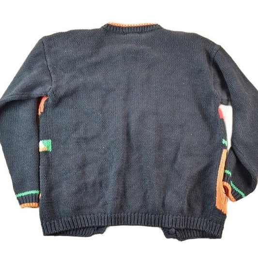 Other Clothing > Gender Neutral Adult Clothing > Hoodies & Sweatshirts > Sweatshirts Vintage 1990s Alexandra Bartlett Halloween All Over Print Chunky Knit Abstract Pattern Cardigan Sweater Women's L