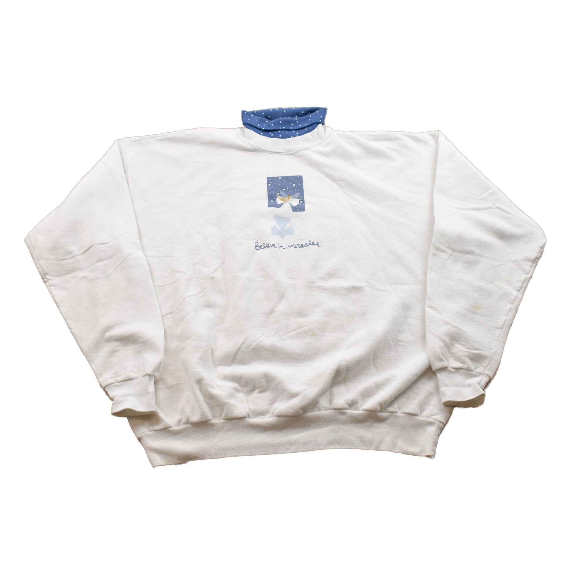 Other Clothing > Gender Neutral Adult Clothing > Hoodies & Sweatshirts > Sweatshirts Vintage 1990s Angel Theme Crewneck Sweater Men's 2XL