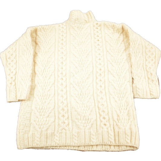 Other Clothing > Gender Neutral Adult Clothing > Hoodies & Sweatshirts > Sweatshirts Vintage 1990s Aran Crafts 100% Merino Wool 3D Cable Knit Sweater Men's Small/ Made In Ireland / Vintage Turtleneck / Abstract Knit Crewneck