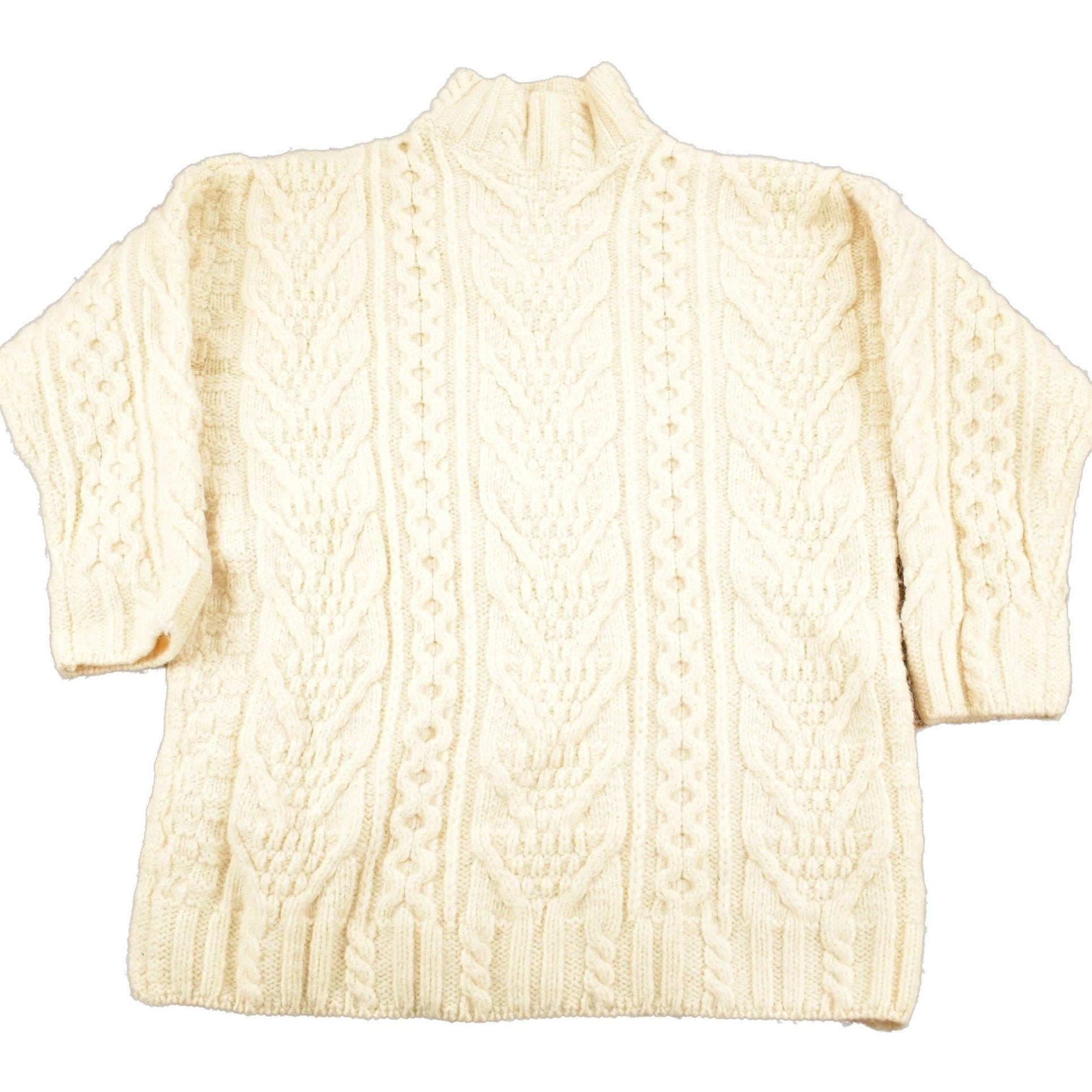 Other Clothing > Gender Neutral Adult Clothing > Hoodies & Sweatshirts > Sweatshirts Vintage 1990s Aran Crafts 100% Merino Wool 3D Cable Knit Sweater Men's Small/ Made In Ireland / Vintage Turtleneck / Abstract Knit Crewneck