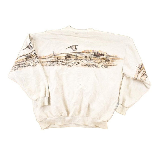 Other Clothing > Gender Neutral Adult Clothing > Hoodies & Sweatshirts > Sweatshirts Vintage 1990s Art Unlimited pheasant wilderness scene Double Collar Sweatshirt Men's L