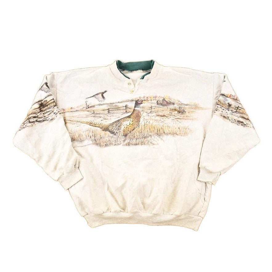 Other Clothing > Gender Neutral Adult Clothing > Hoodies & Sweatshirts > Sweatshirts Vintage 1990s Art Unlimited pheasant wilderness scene Double Collar Sweatshirt Men's L