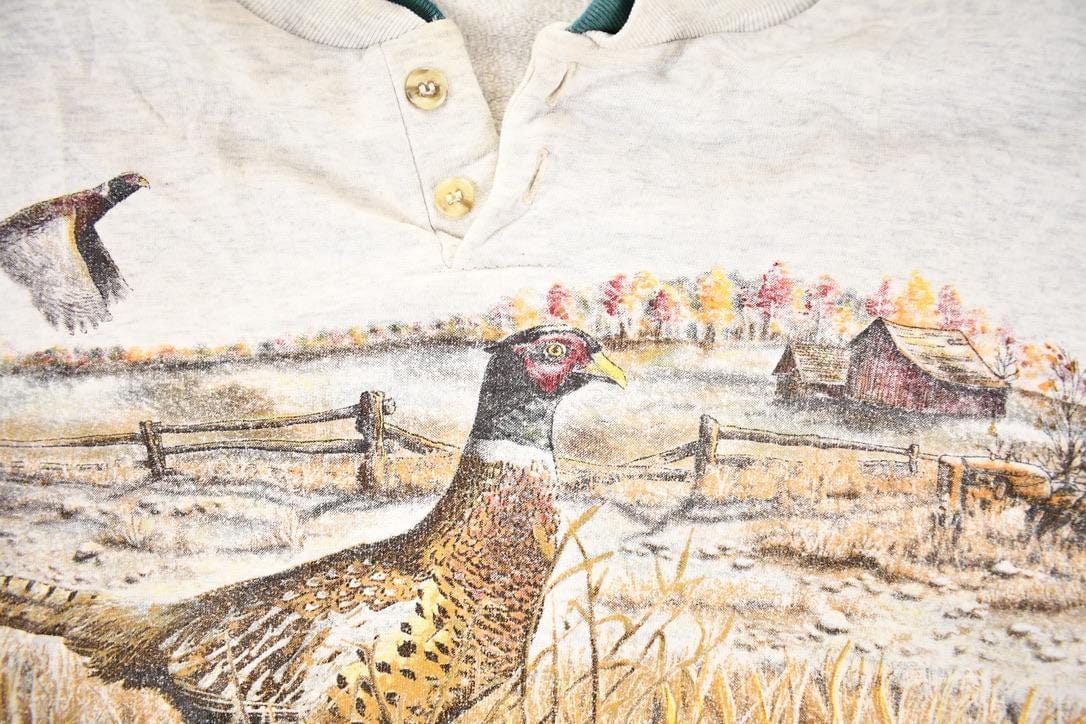 Other Clothing > Gender Neutral Adult Clothing > Hoodies & Sweatshirts > Sweatshirts Vintage 1990s Art Unlimited pheasant wilderness scene Double Collar Sweatshirt Men's L