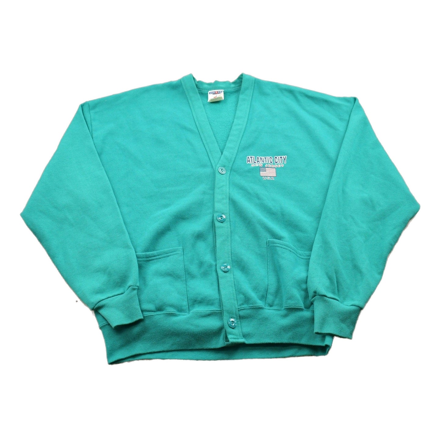 Other Clothing > Gender Neutral Adult Clothing > Hoodies & Sweatshirts > Sweatshirts Vintage 1990s Atlantic City New Jersey Cardigan Sweater Men's Medium