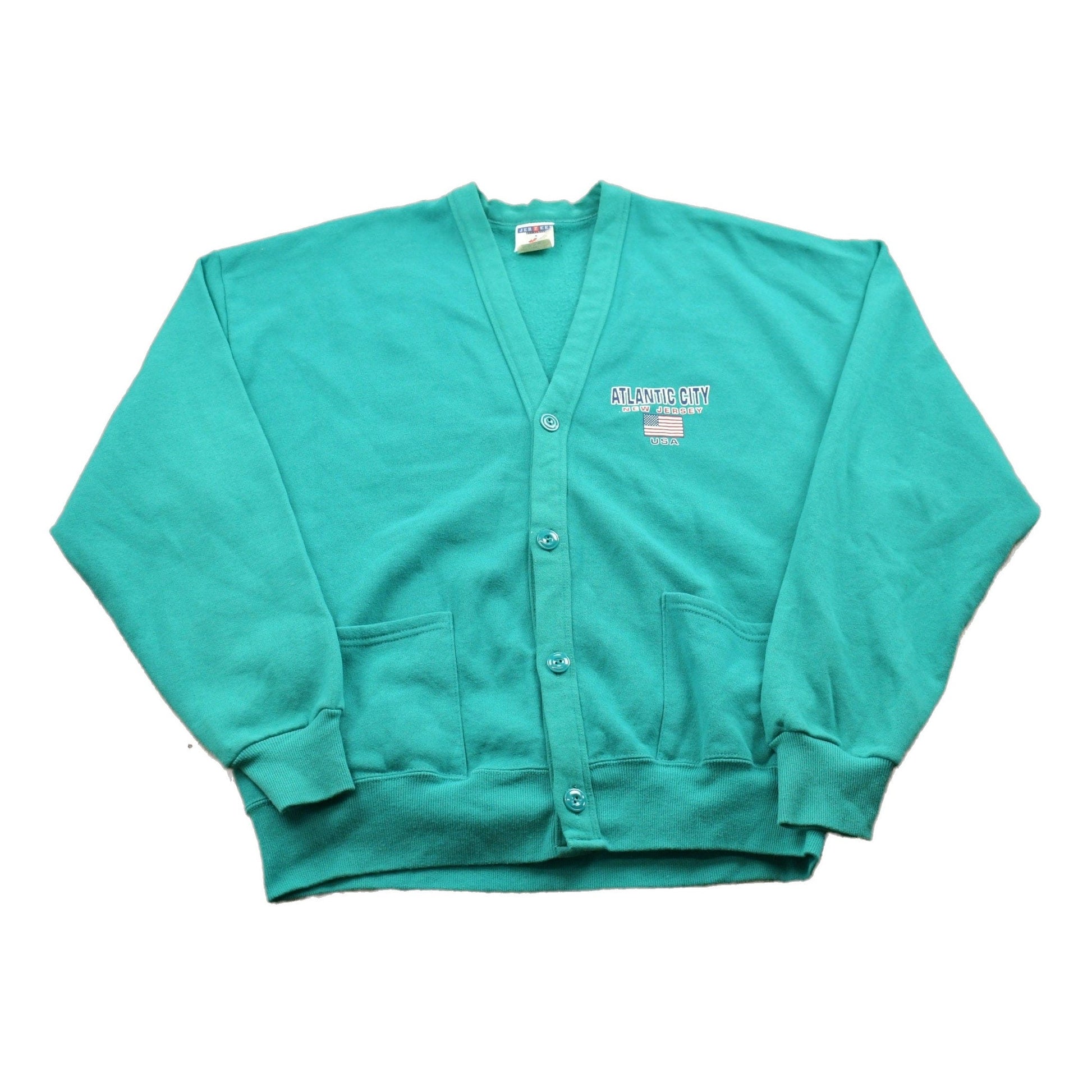 Other Clothing > Gender Neutral Adult Clothing > Hoodies & Sweatshirts > Sweatshirts Vintage 1990s Atlantic City New Jersey Cardigan Sweater Men's Medium