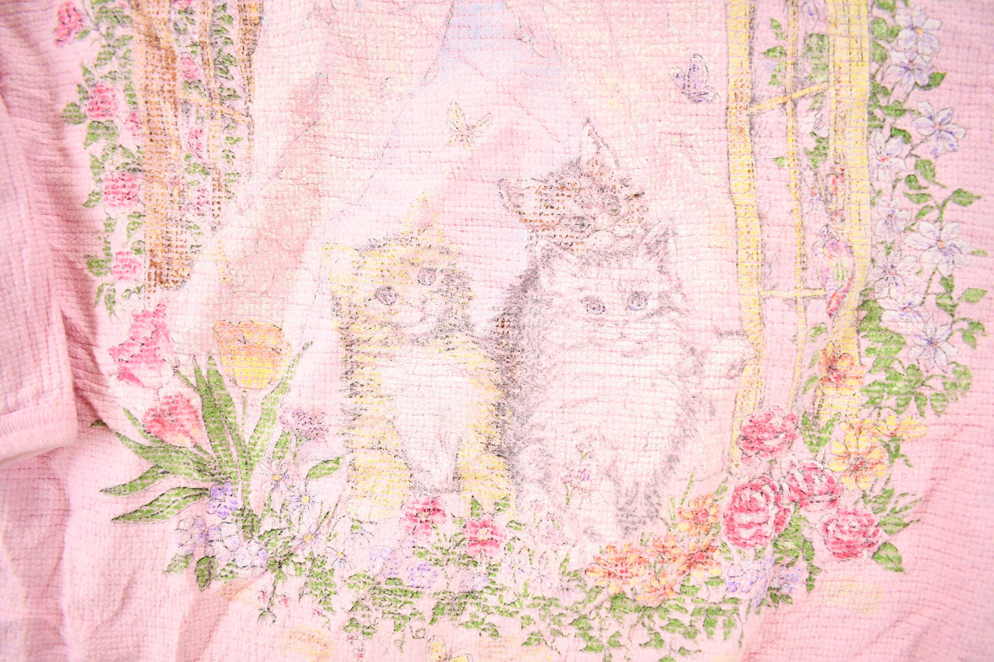 Other Clothing > Gender Neutral Adult Clothing > Hoodies & Sweatshirts > Sweatshirts Vintage 1990s Basic Editions Chunky Knit Cute Kitties Screen Printed Crewneck Sweatshirt Women's L