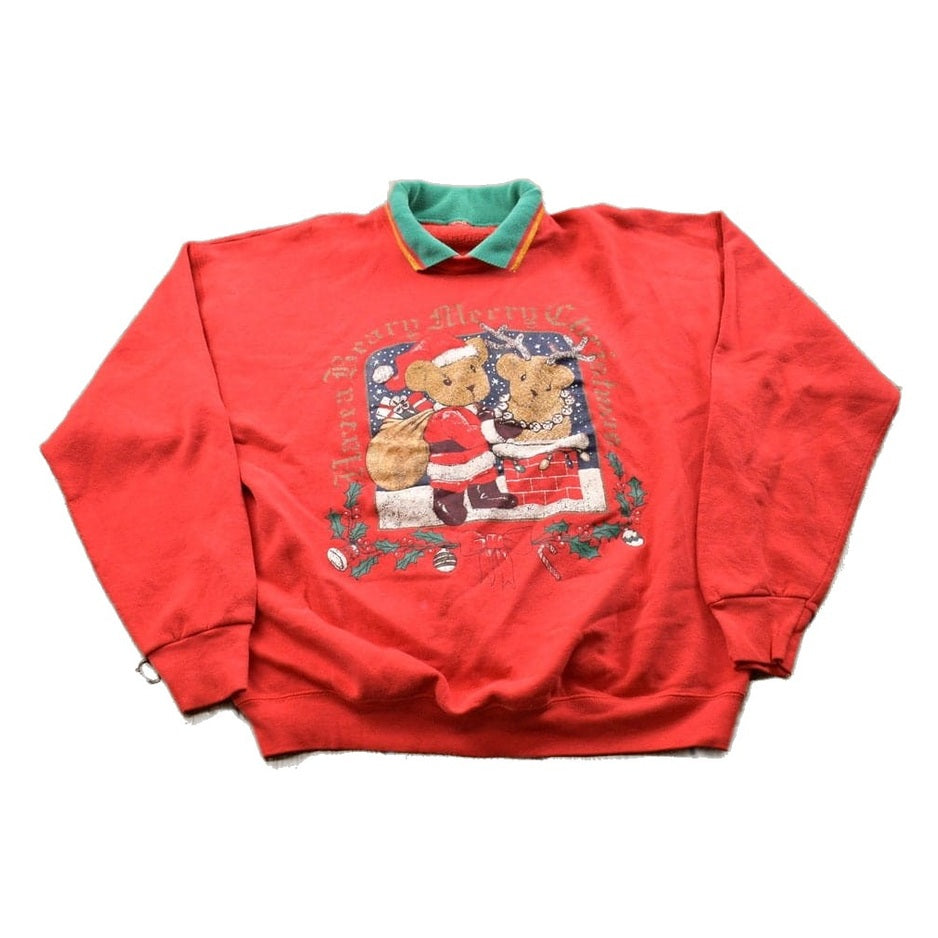 Other Clothing > Gender Neutral Adult Clothing > Hoodies & Sweatshirts > Sweatshirts Vintage 1990s Beary Christmas Sweater / 90s Holiday Sweatshirt / Winter Wear / Festive Graphic Print / Teddy Bear Theme / Reindeer Theme