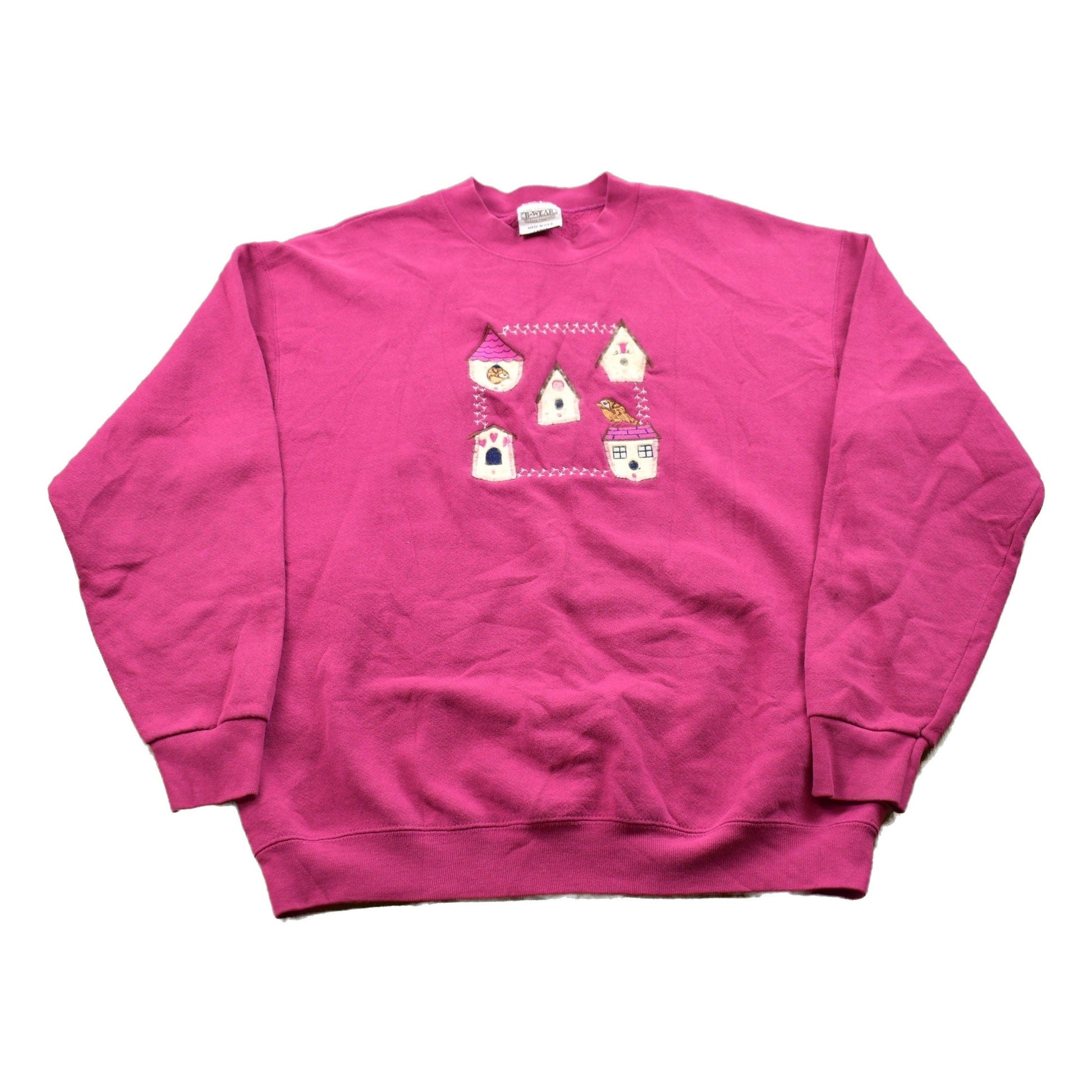 Other Clothing > Gender Neutral Adult Clothing > Hoodies & Sweatshirts > Sweatshirts Vintage 1990s Birdhouse Theme Crewneck Sweater / 90s Crewneck / Grandma Sweater / Streetwear / Made In USA / Animal Theme / Bird Theme