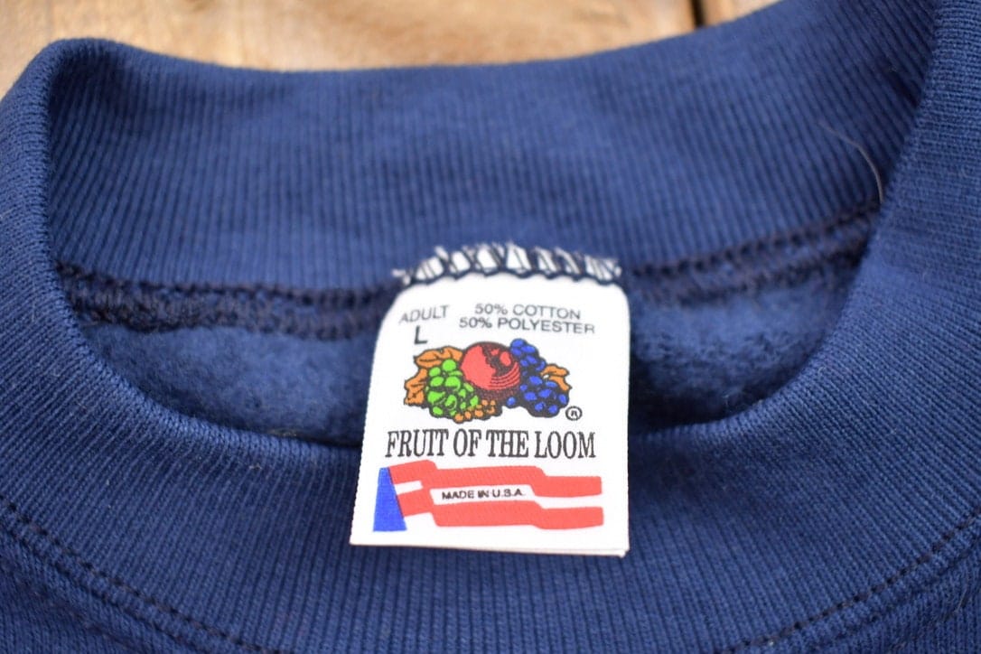 Proper Vintage Clothing > Gender Neutral Adult Clothing > Hoodies & Sweatshirts > Sweatshirts Vintage 1990s Blank Navy Blue Crewneck Sweatshirt / 90s Crewneck / Made In USA / Essential / Streetwear / 90s Blank / Blue Crewneck