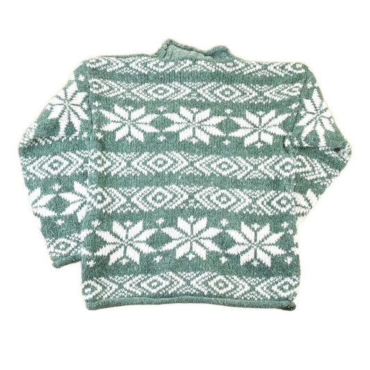 Other Clothing > Gender Neutral Adult Clothing > Hoodies & Sweatshirts > Sweatshirts Vintage 1990s Blueberry Hill Chunky Knit Snowflake Pattern AOP Crewneck Sweater Women's M