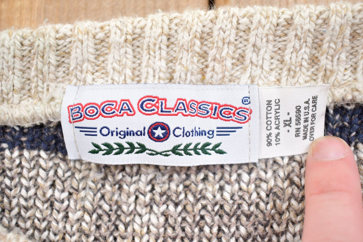 Other Clothing > Gender Neutral Adult Clothing > Hoodies & Sweatshirts > Sweatshirts Vintage 1990s Boca Classics Knitted Crewneck Sweater Men's XL