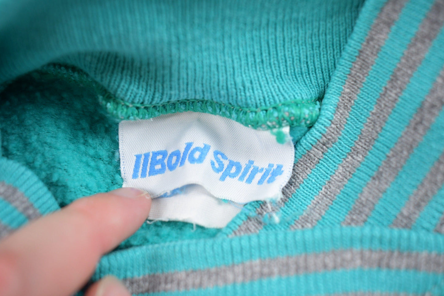 Other Clothing > Gender Neutral Adult Clothing > Hoodies & Sweatshirts > Sweatshirts Vintage 1990s Bold Spirit Turquoise Blank Sweatshirt / 90s Sweatshirt / Made In USA / Essential / Streetwear / 90s Blank / Striped Collar