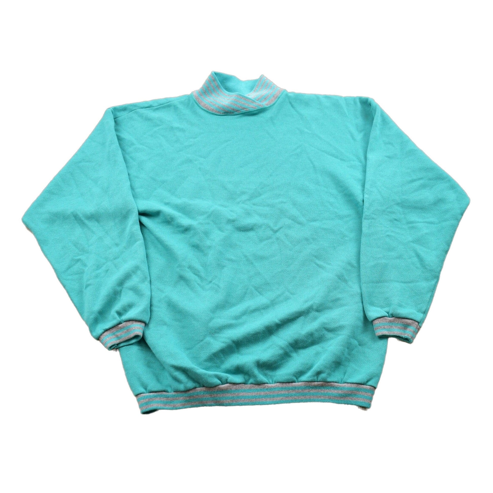 Other Clothing > Gender Neutral Adult Clothing > Hoodies & Sweatshirts > Sweatshirts Vintage 1990s Bold Spirit Turquoise Blank Sweatshirt / 90s Sweatshirt / Made In USA / Essential / Streetwear / 90s Blank / Striped Collar