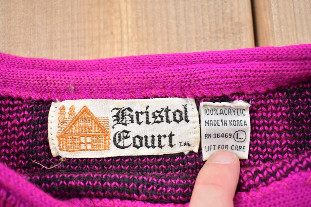 Other Clothing > Gender Neutral Adult Clothing > Hoodies & Sweatshirts > Sweatshirts Vintage 1990s Bristol Court Knitted Crewneck Sweater Men's Small/ Vintage 90s Crewneck / All Over Pattern / Colorful / Sweatshirt / Abstract Pattern