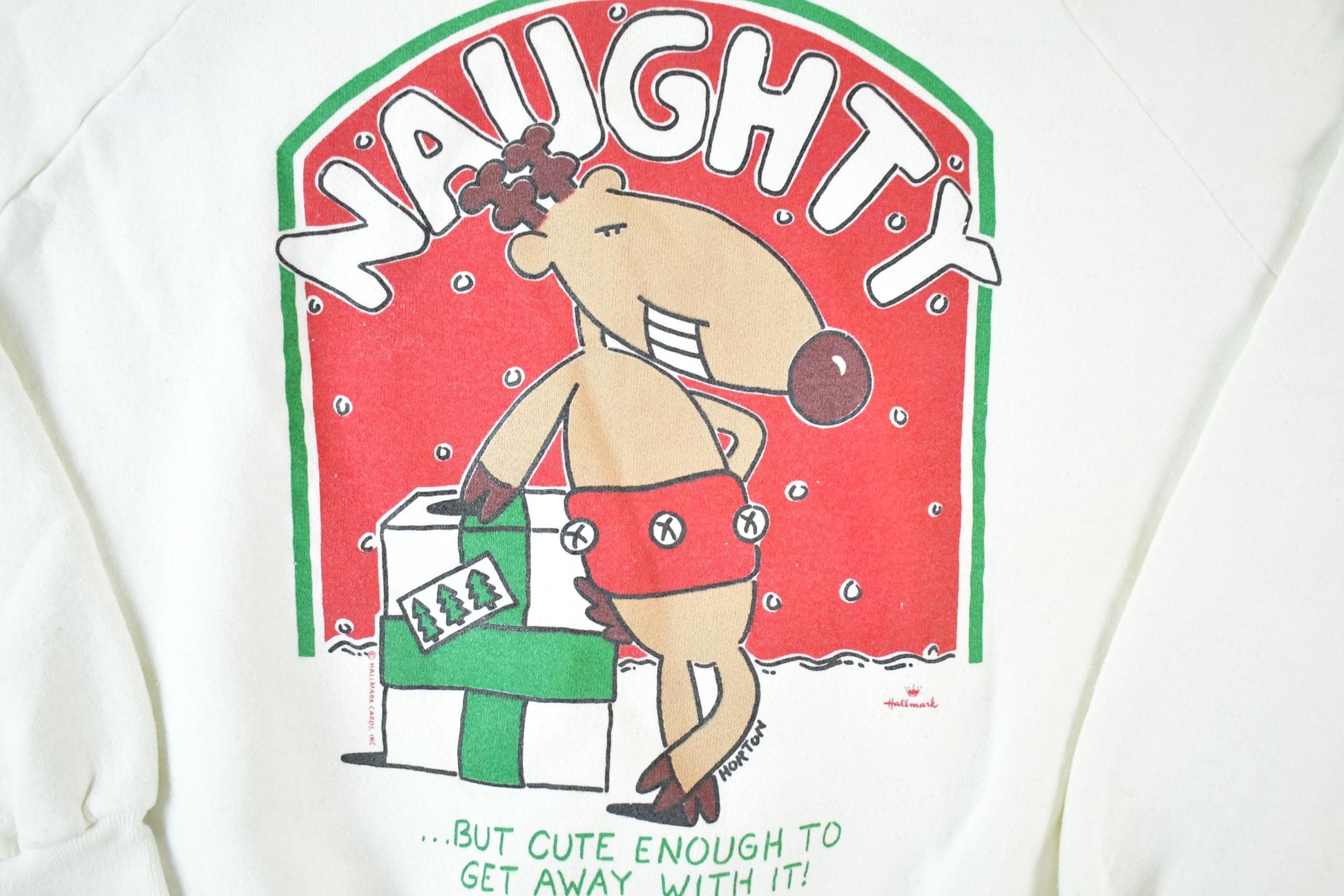 Other Clothing > Gender Neutral Adult Clothing > Hoodies & Sweatshirts > Sweatshirts Vintage 1990s Cartoon Naughty Reindeer Christmas Crewneck Sweatshirt Mens L