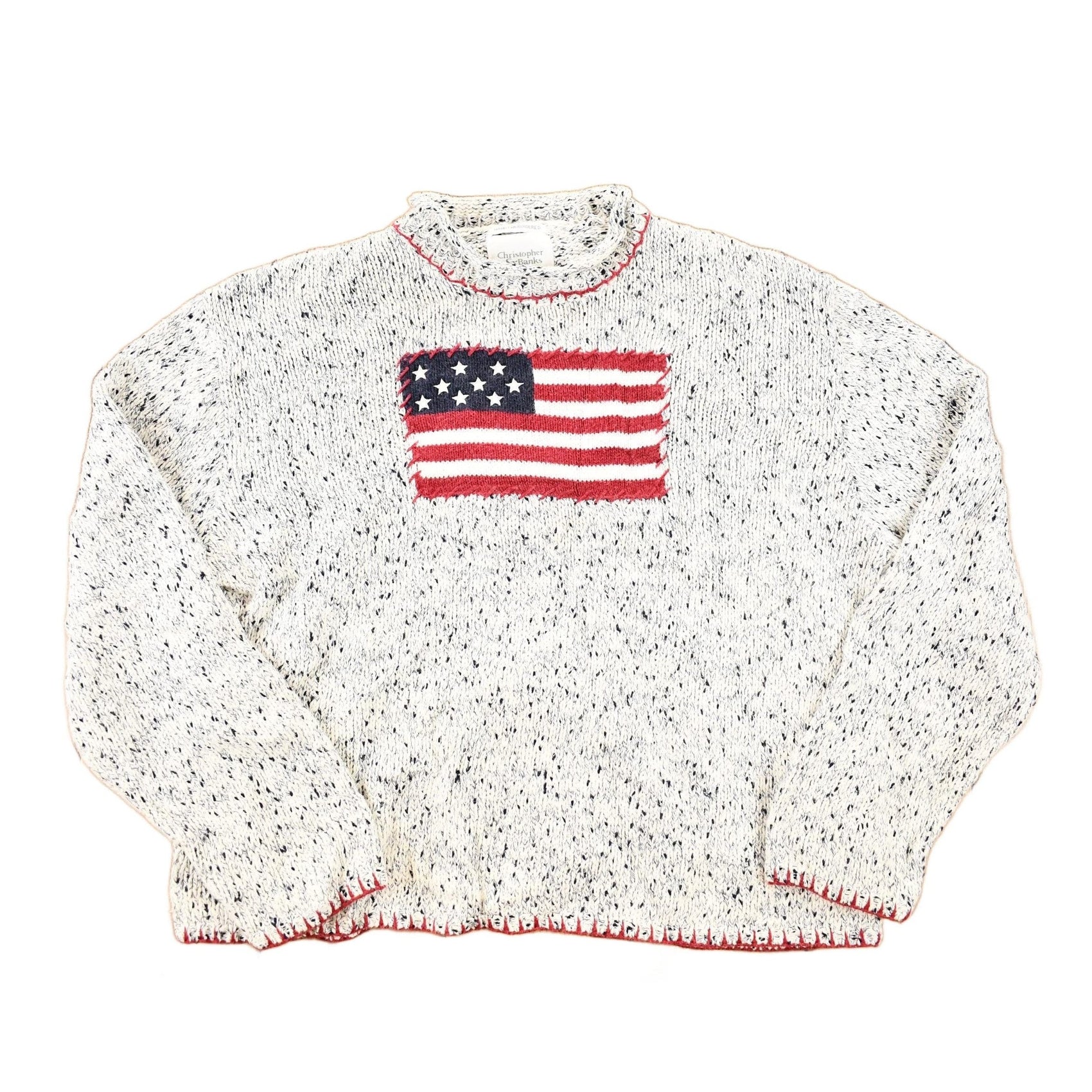 Other Clothing > Gender Neutral Adult Clothing > Hoodies & Sweatshirts > Sweatshirts Vintage 1990s Christopher And Banks Hand Embroidered American Flag Chunky Knit Crewneck Sweater Mens M