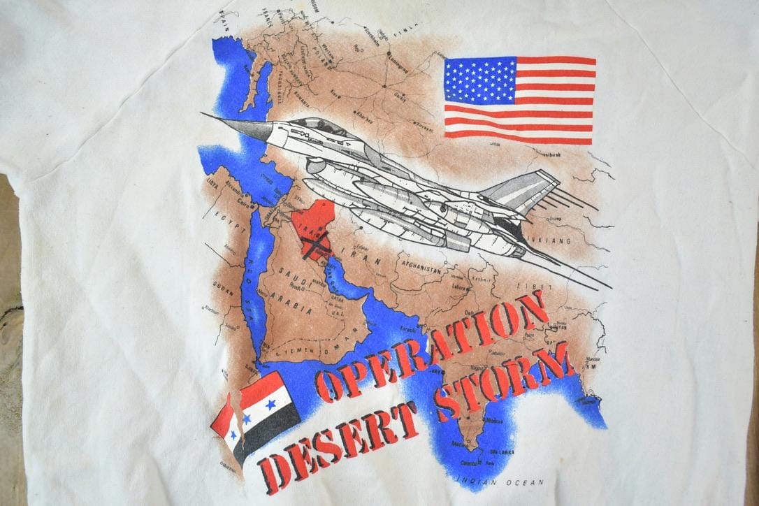 Other Clothing > Gender Neutral Adult Clothing > Hoodies & Sweatshirts > Sweatshirts Vintage 1990s Desert Storm Crewneck Sweatshirt Mens L