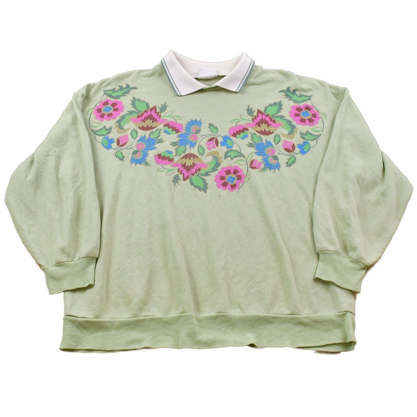 Other Clothing > Gender Neutral Adult Clothing > Hoodies & Sweatshirts > Sweatshirts Vintage 1990s Floral Collared Crewneck Sweatshirt Women's L