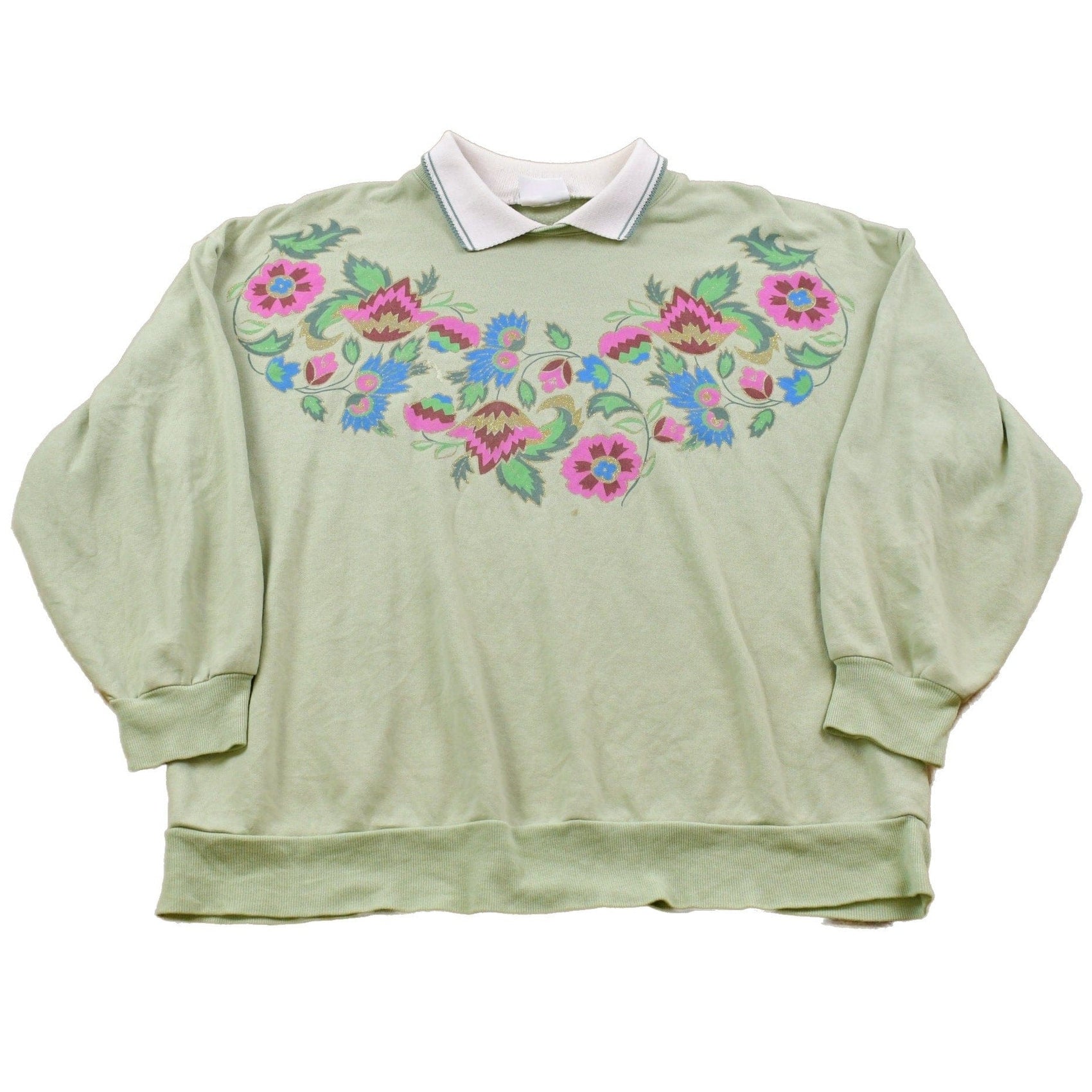 Other Clothing > Gender Neutral Adult Clothing > Hoodies & Sweatshirts > Sweatshirts Vintage 1990s Floral Collared Crewneck Sweatshirt Women's L