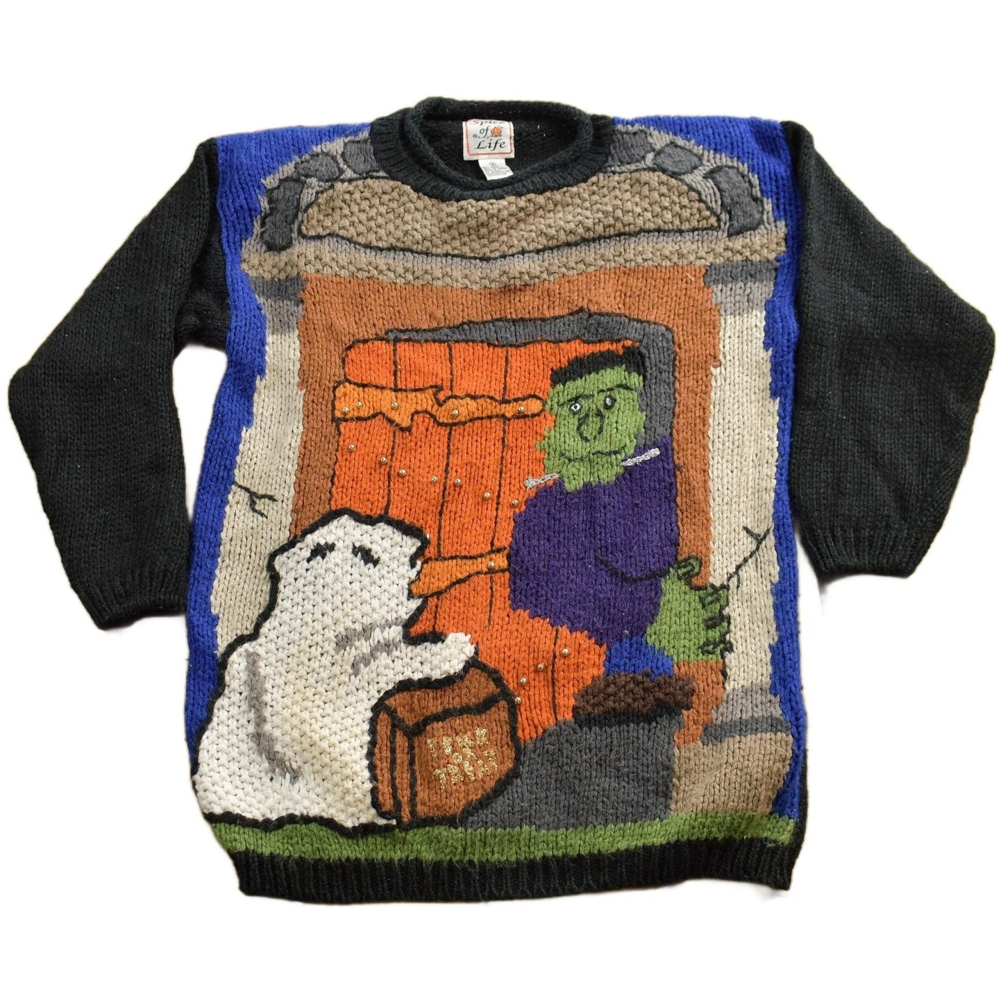 Other Clothing > Gender Neutral Adult Clothing > Hoodies & Sweatshirts > Sweatshirts Vintage 1990s Halloween Theme Embroidered Knit Sweater Women's S