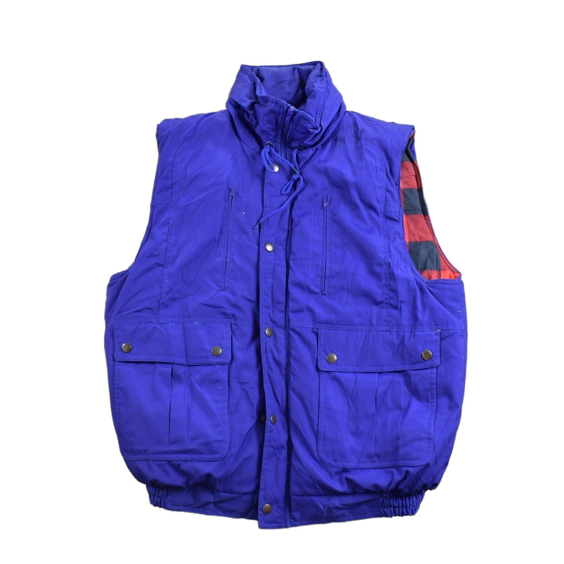 Other Clothing > Gender Neutral Adult Clothing > Hoodies & Sweatshirts > Sweatshirts Vintage 1990s Hugo Valentino Plaid Lined Puffer Vest Men's Large