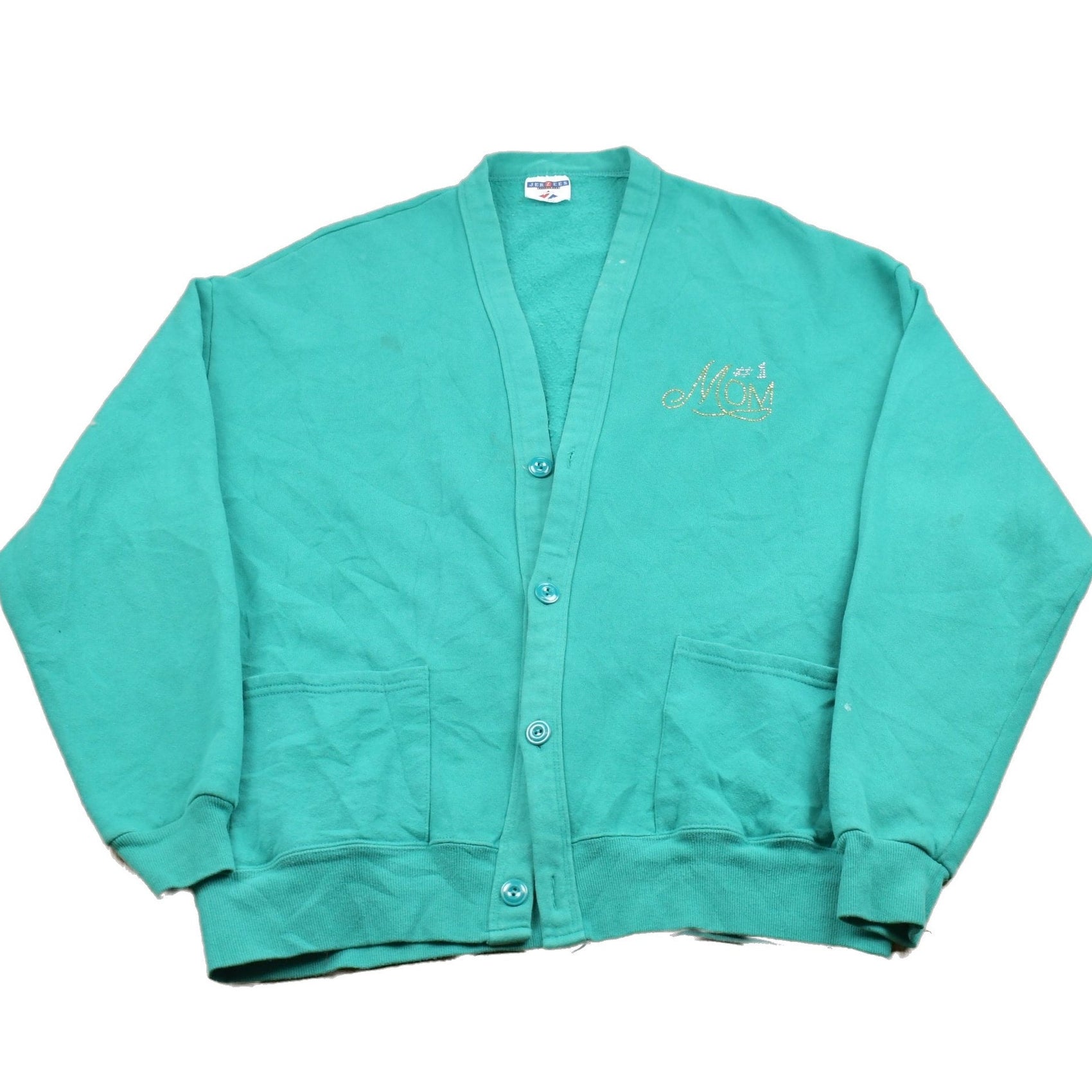 Other Clothing > Gender Neutral Adult Clothing > Hoodies & Sweatshirts > Sweatshirts Vintage 1990s Jerzees #1 Mom Button Up Cardigan Sweater Men's XL