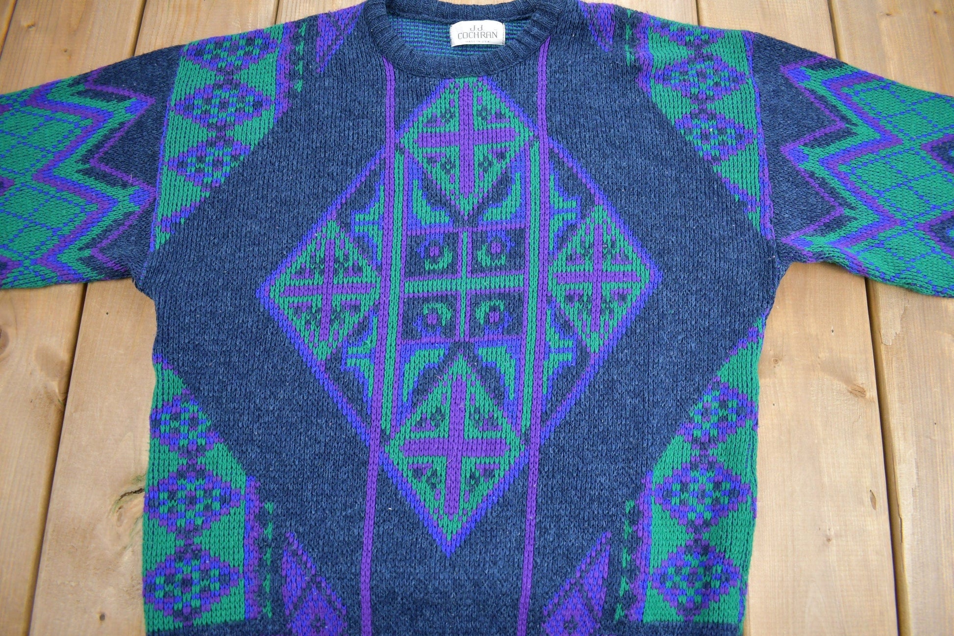 Other Clothing > Gender Neutral Adult Clothing > Hoodies & Sweatshirts > Sweatshirts Vintage 1990s JJ Cochran Abstract Pattern Knit Crewneck Sweater Men's Medium