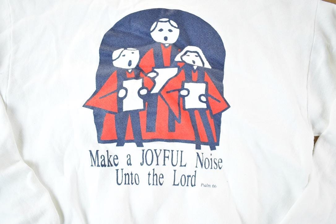 Other Clothing > Gender Neutral Adult Clothing > Hoodies & Sweatshirts > Sweatshirts Vintage 1990s Joyful Noise Unto The World Crewneck Sweatshirt Mens L