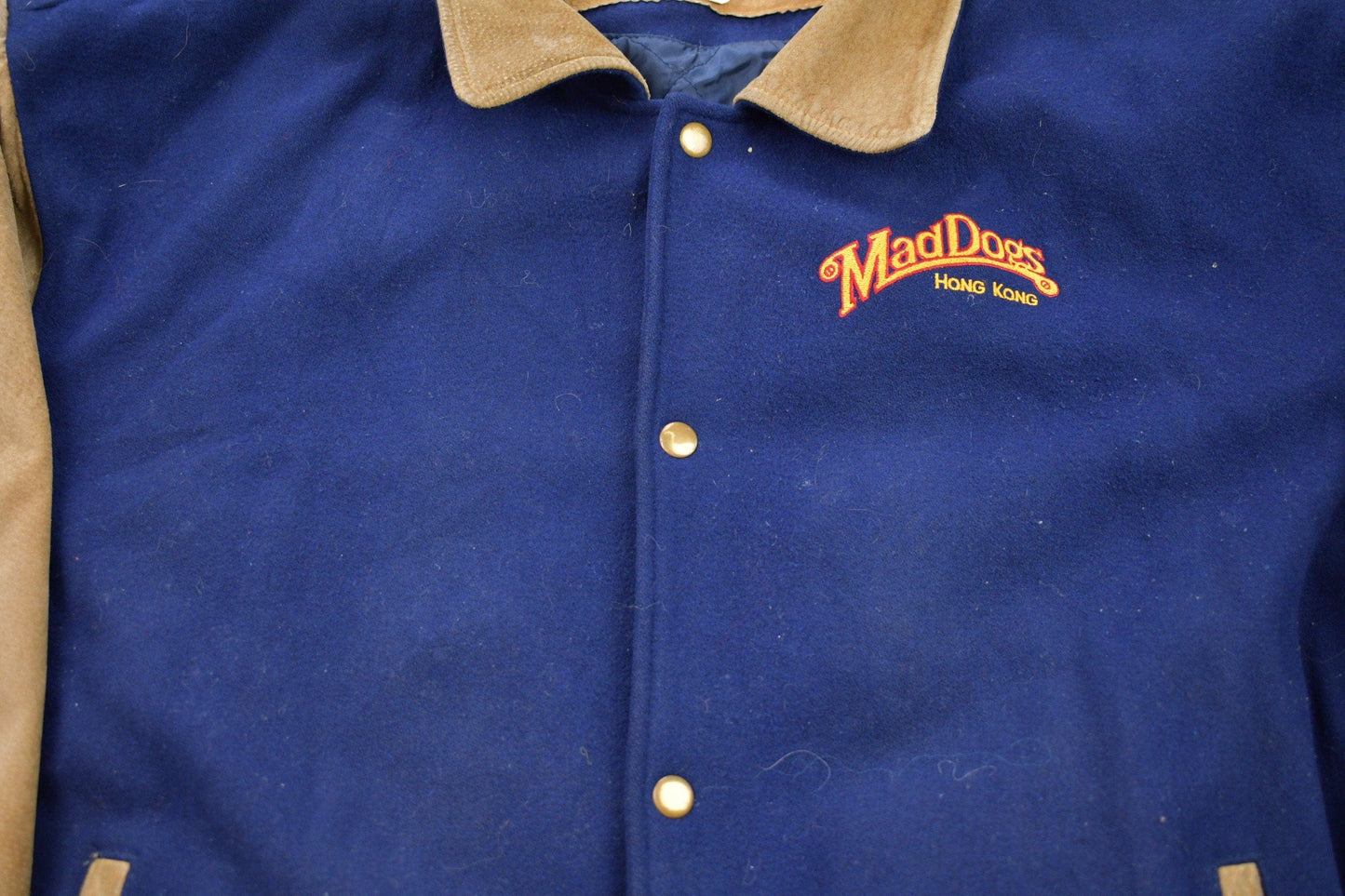 Other Clothing > Gender Neutral Adult Clothing > Hoodies & Sweatshirts > Sweatshirts Vintage 1990s Mad Dogs Hong Kong Wool Varsity Jacket Wool Men's XL