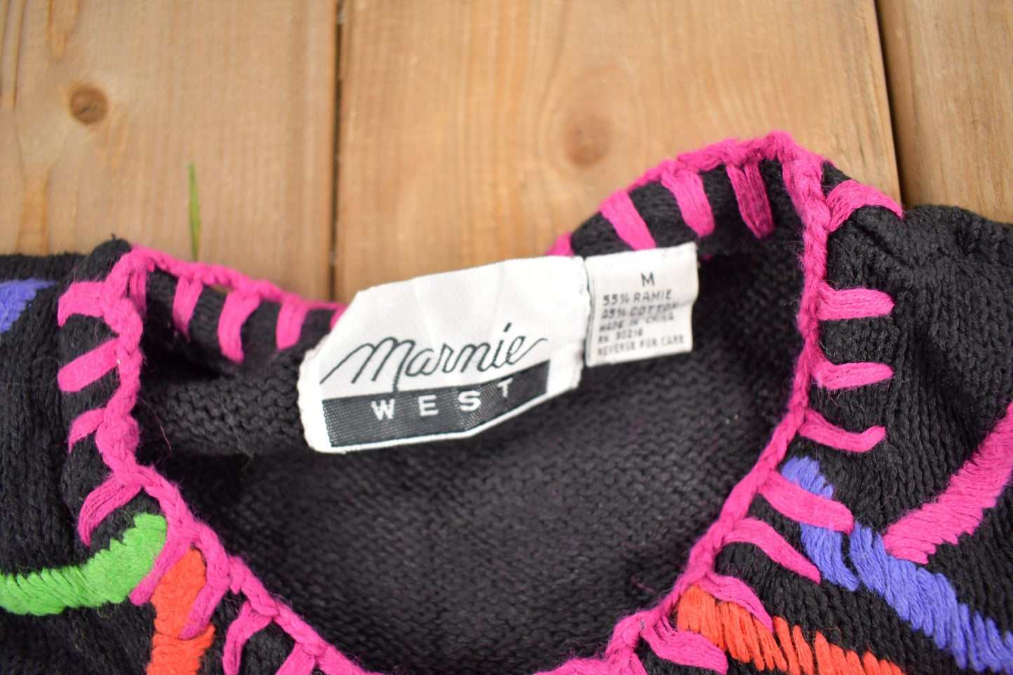 Other Clothing > Gender Neutral Adult Clothing > Hoodies & Sweatshirts > Sweatshirts Vintage 1990s Marmie West Neon Abstract Pattern Knit Cardigan Sweater Men's Small