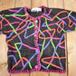 Other Clothing > Gender Neutral Adult Clothing > Hoodies & Sweatshirts > Sweatshirts Vintage 1990s Marmie West Neon Abstract Pattern Knit Cardigan Sweater Men's Small
